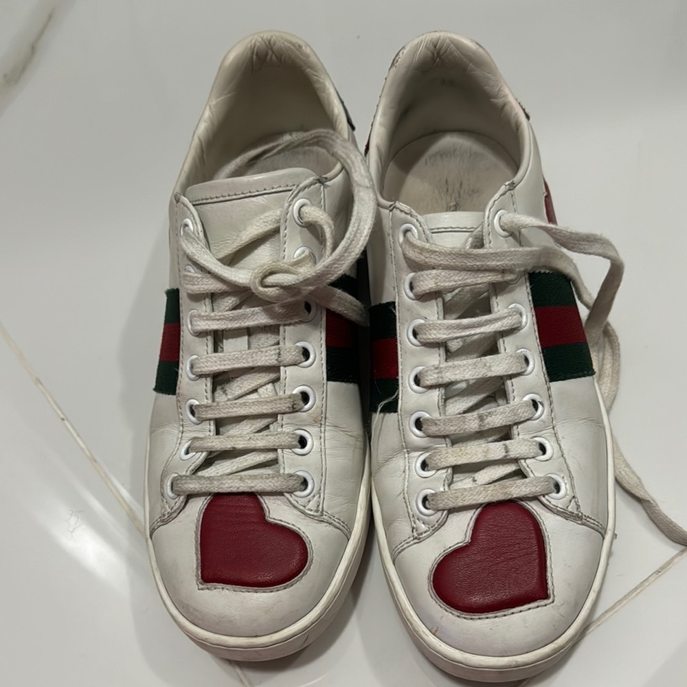 Gucci White Sneakers with Red Heart